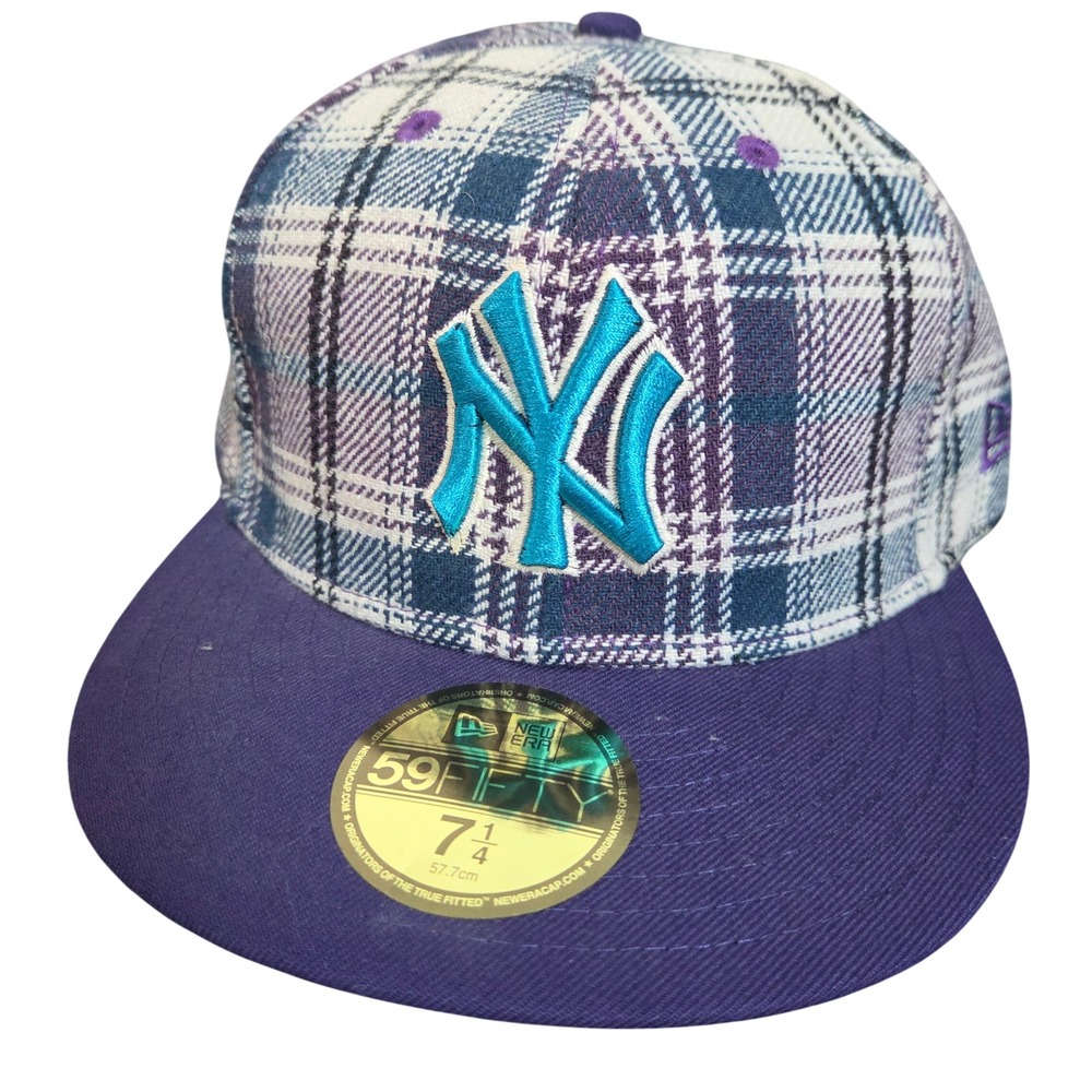 New Era 59FIFTY New York Yankees Plaid Fitted Hat Purple Blue 7 1/4